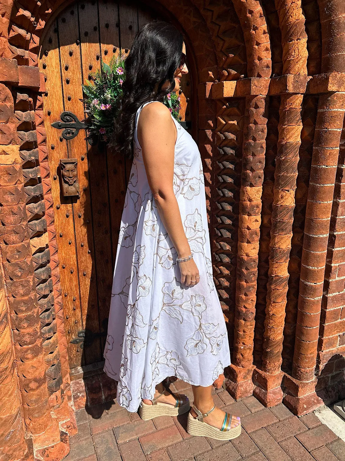 Gold Floral Embroidered Summer Dress Piper