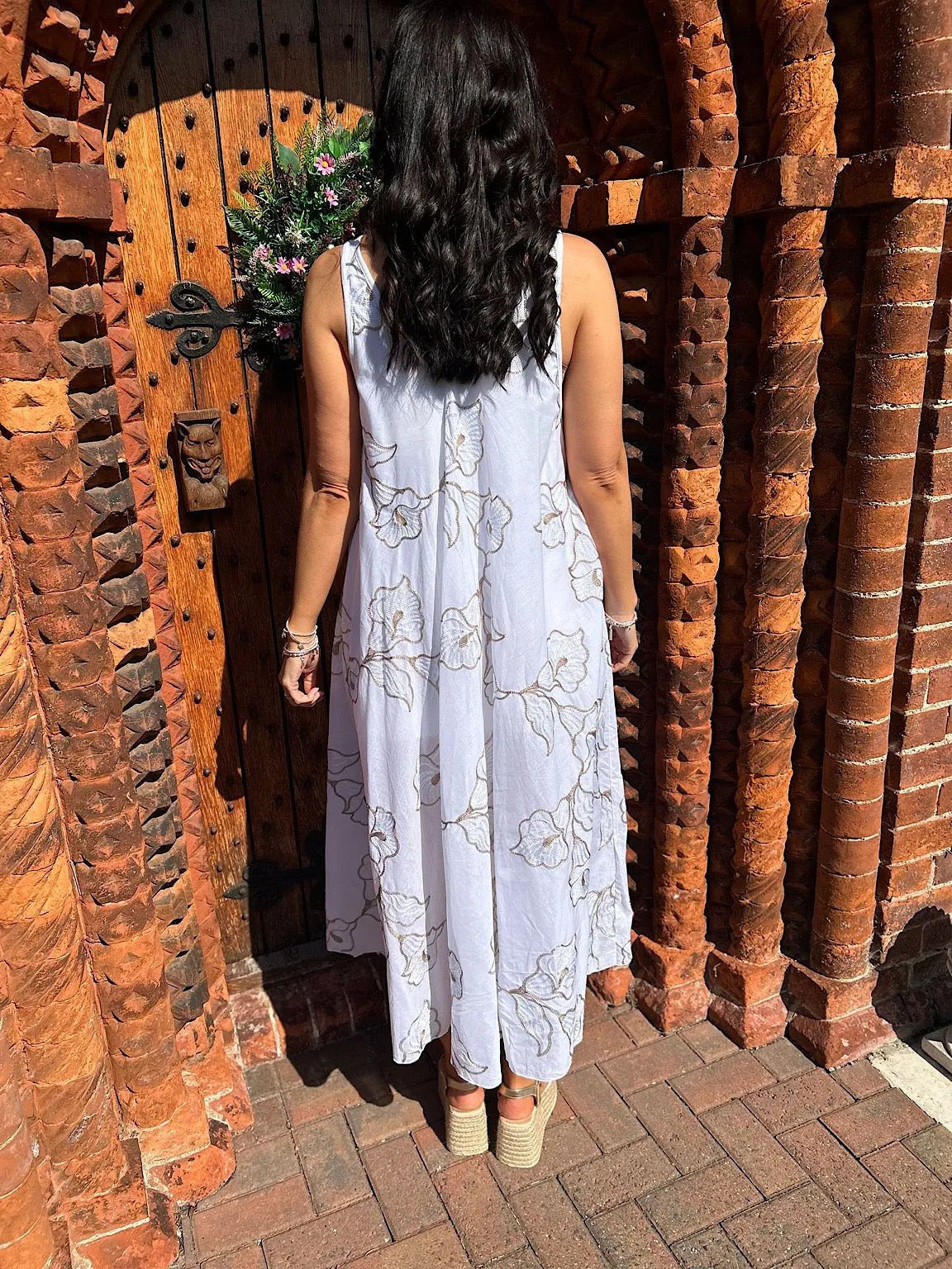 Gold Floral Embroidered Summer Dress Piper