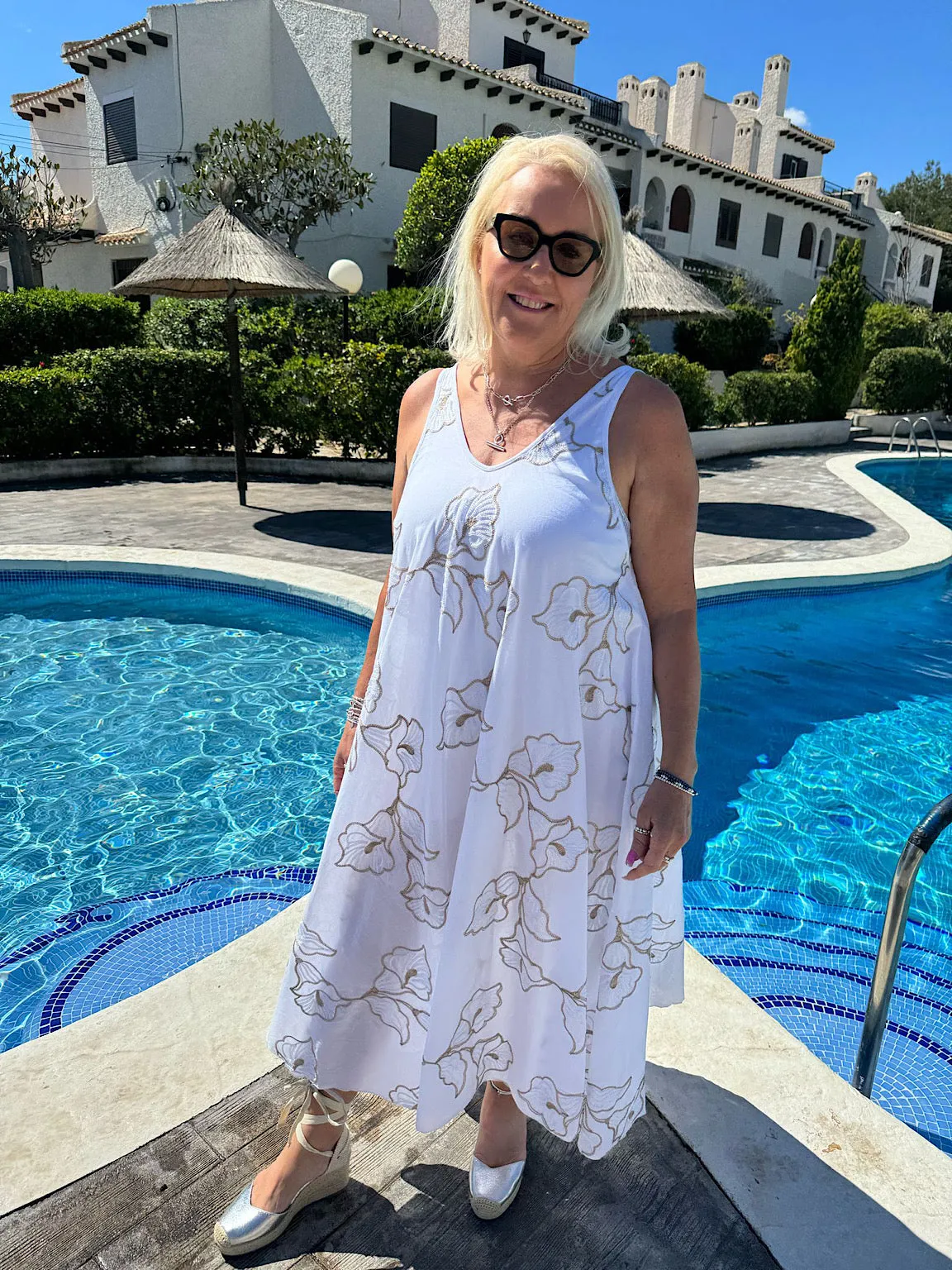 Gold Floral Embroidered Summer Dress Piper