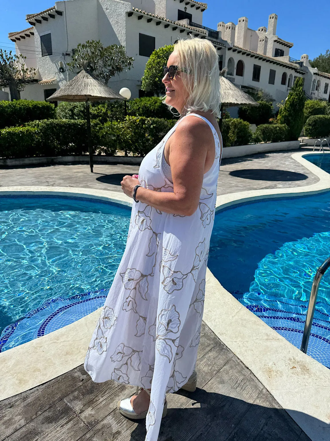 Gold Floral Embroidered Summer Dress Piper