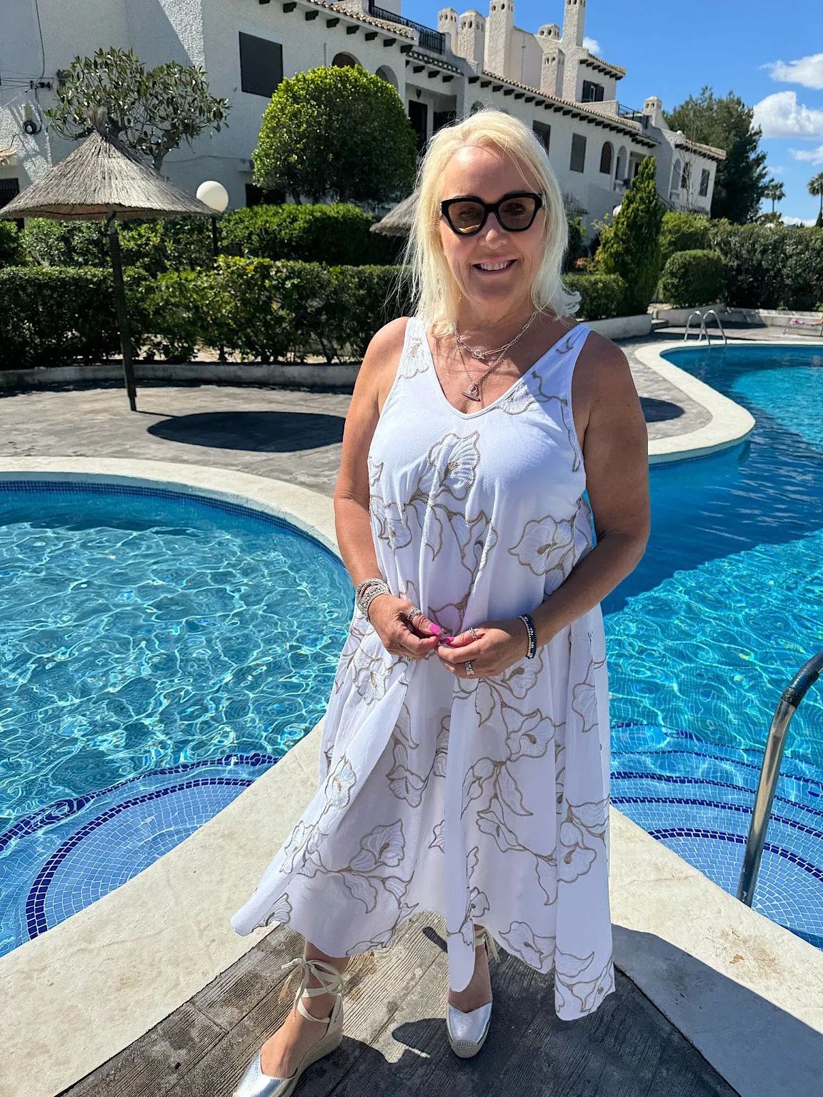 Gold Floral Embroidered Summer Dress Piper