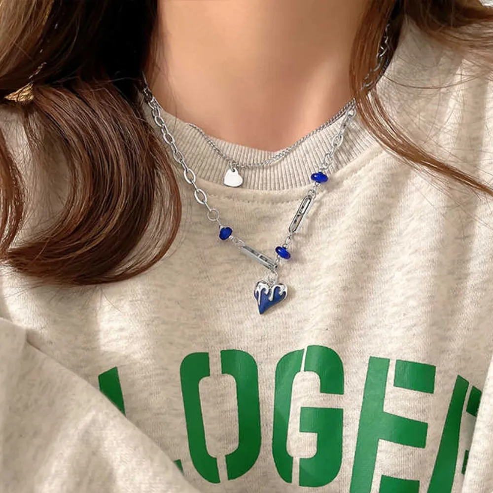 Hip Hop Klein Blue Love Double-layered Necklace