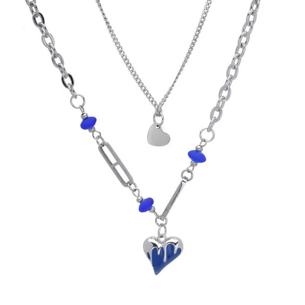 Hip Hop Klein Blue Love Double-layered Necklace