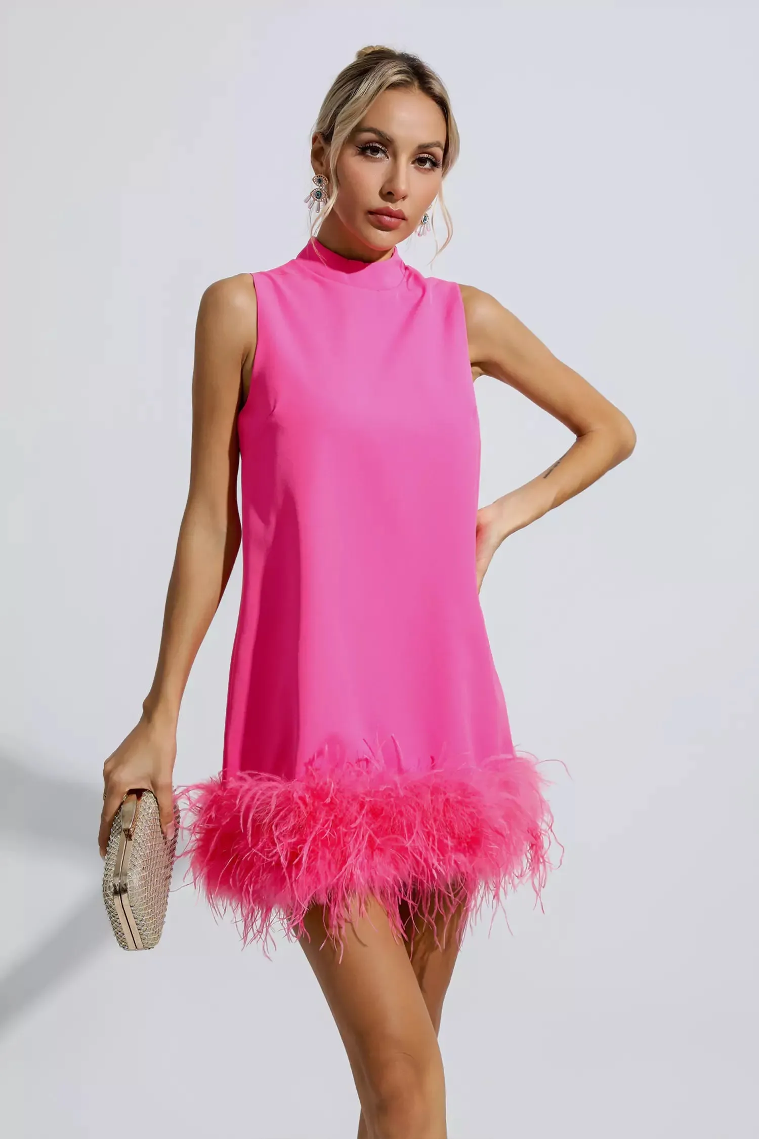 Hope Pink Feather Mini Dress