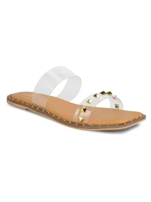 Hydes N Hues Tranparent With Golden Studs Flat Sandal For Women