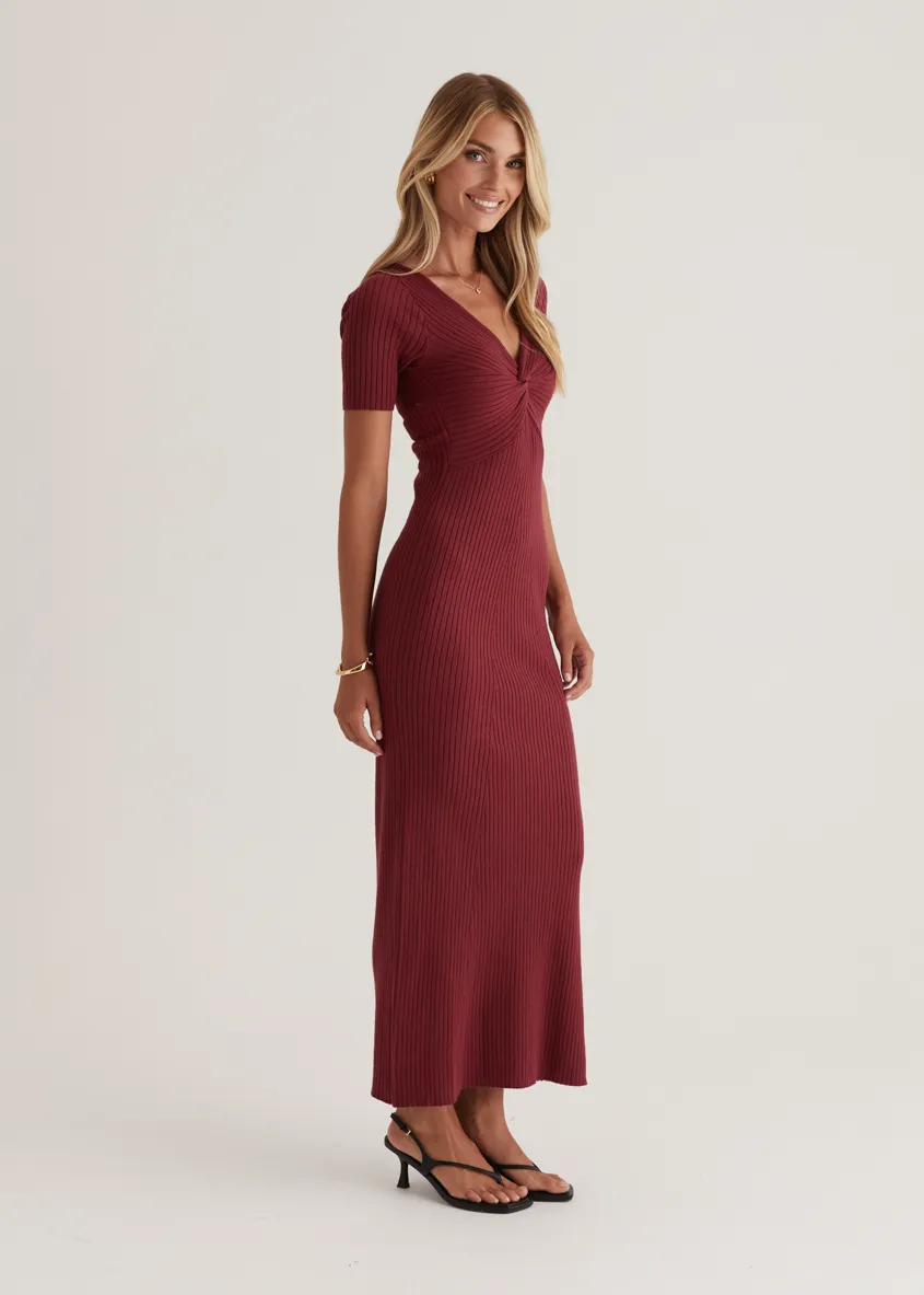 Jayden Knit Midi Dress - Cherry