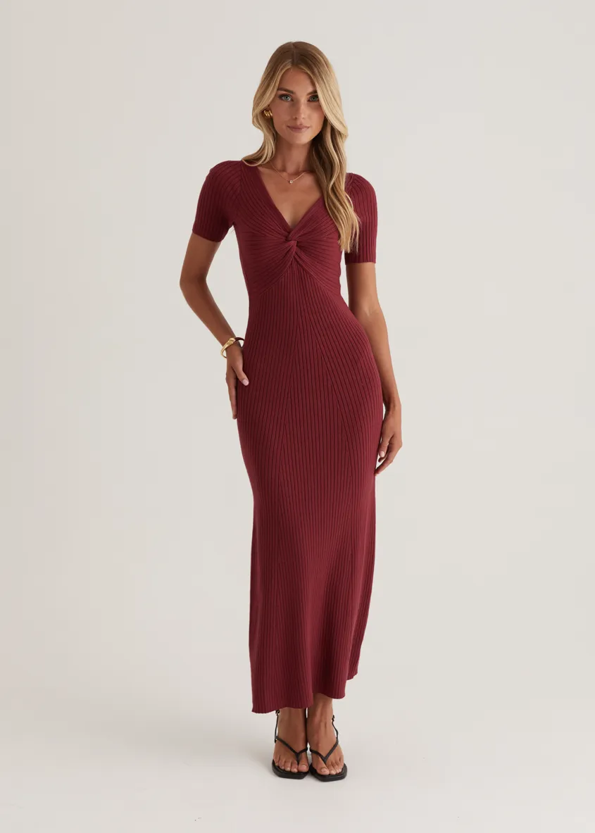 Jayden Knit Midi Dress - Cherry