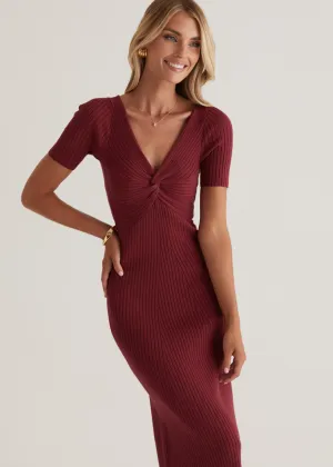 Jayden Knit Midi Dress - Cherry