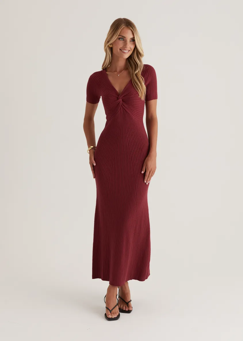 Jayden Knit Midi Dress - Cherry