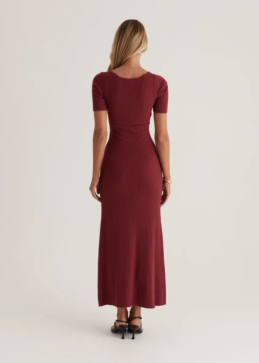 Jayden Knit Midi Dress - Cherry