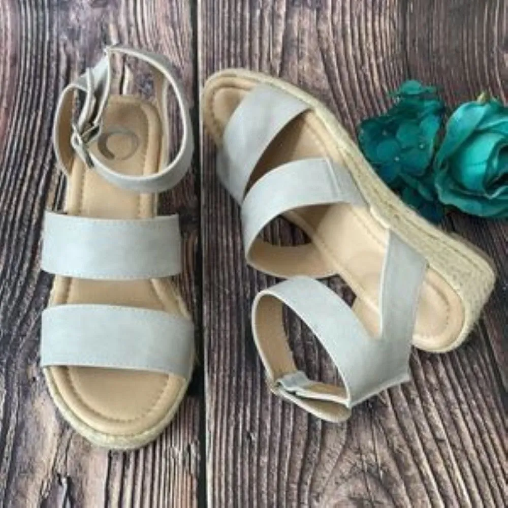 Journee Grey Norra Espadrille Wedge Sandal 6M
