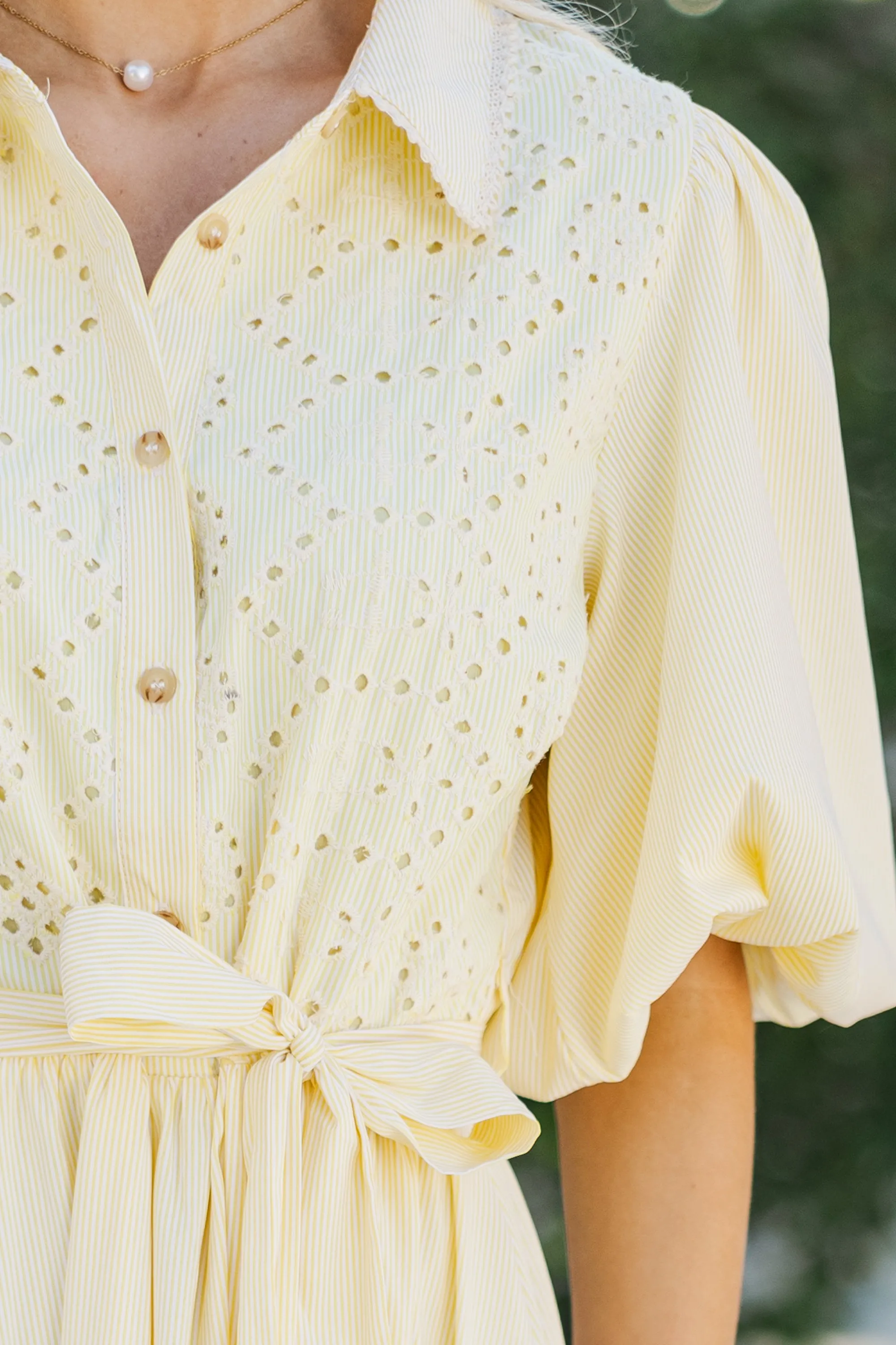 Just Imagine Lemon Yellow Striped Midi Dress