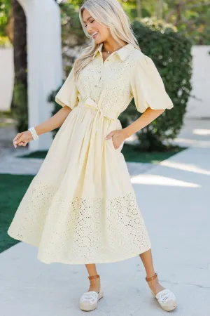 Just Imagine Lemon Yellow Striped Midi Dress