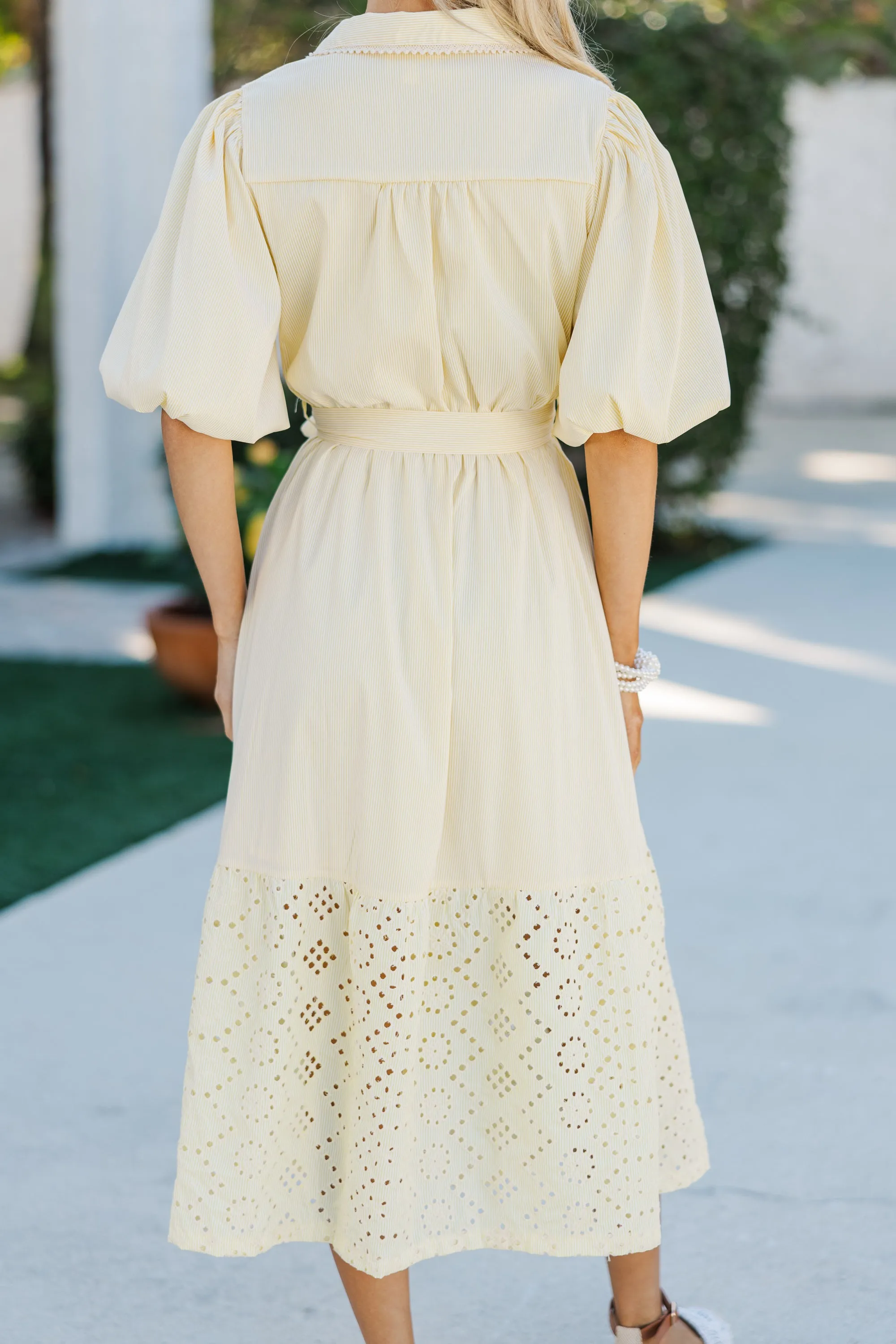 Just Imagine Lemon Yellow Striped Midi Dress