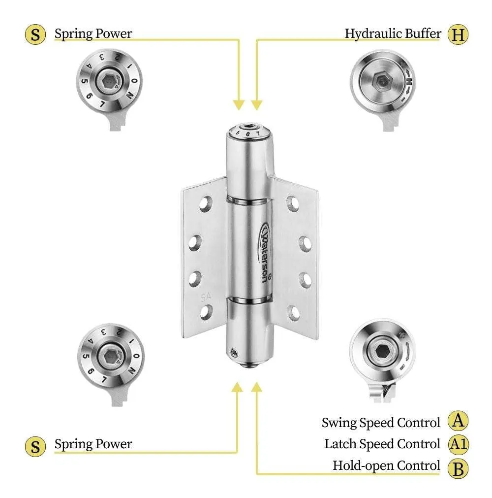 K51M-400-D3 | Heavy Duty Hydraulic Hybrid Self Closing Hinge with Hold Open | 4” x 4” | 304 Stainless Steel | 3 Pack
