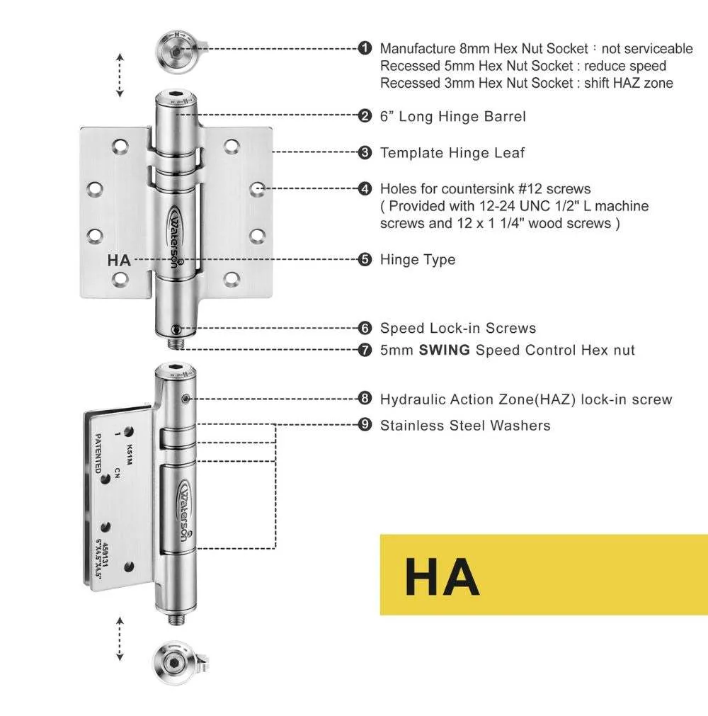 K51M-400-D3 | Heavy Duty Hydraulic Hybrid Self Closing Hinge with Hold Open | 4” x 4” | 304 Stainless Steel | 3 Pack