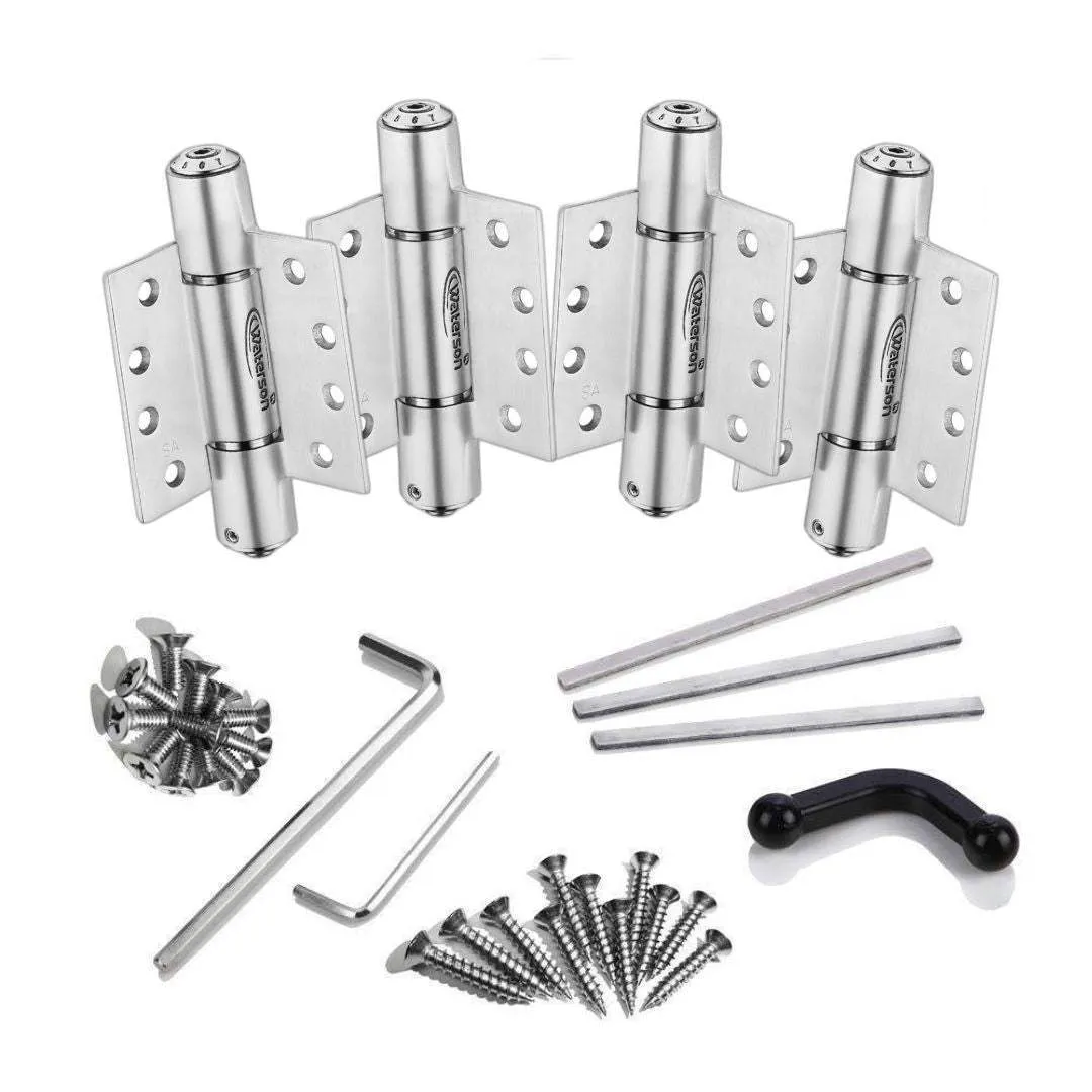 K51M-400-D4 | Heavy Duty Hydraulic Hybrid Self Closing Hinge with Hold Open | 4” x 4” | 8ft | 304 Stainless Steel | 4 Pack