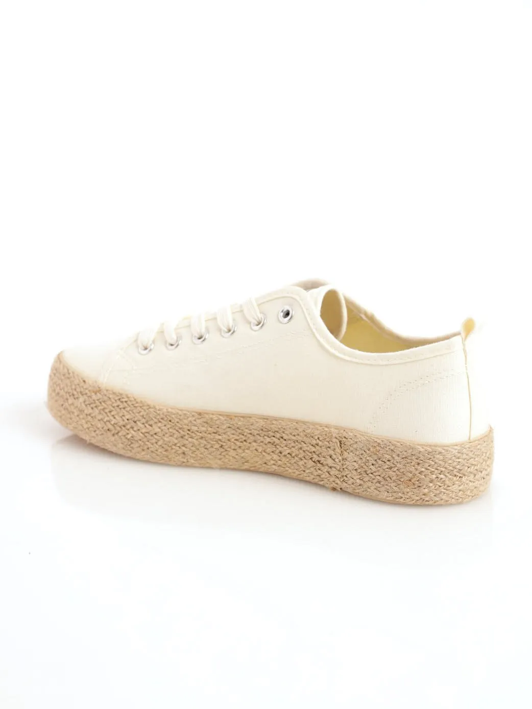 Ladies Espadrille Platform Lace-Up Sneaker - Beige