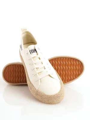 Ladies Espadrille Platform Lace-Up Sneaker - Beige