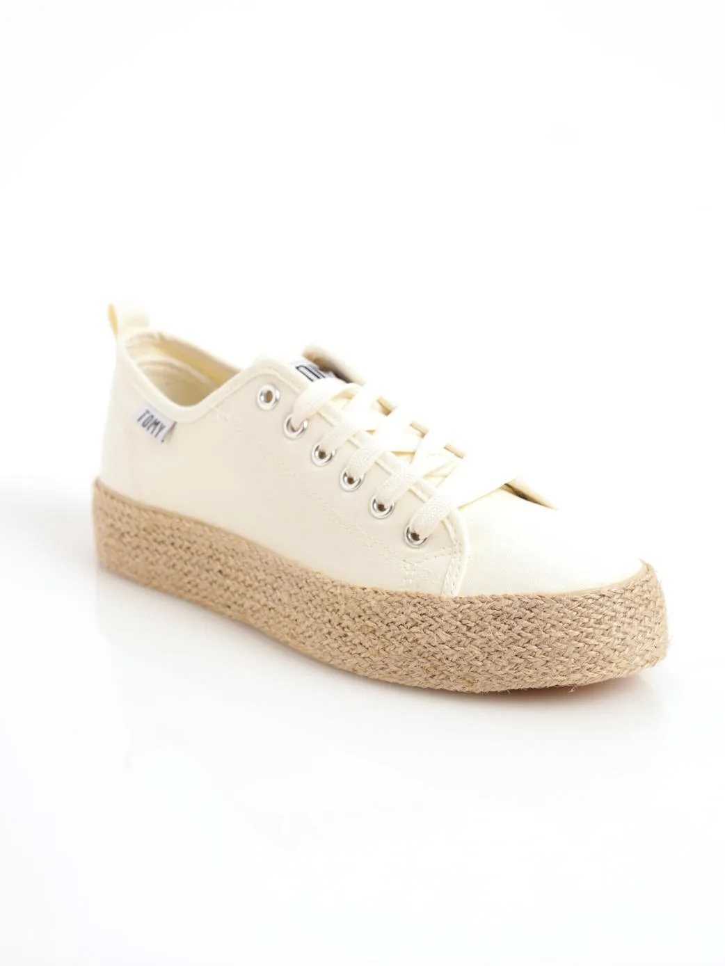 Ladies Espadrille Platform Lace-Up Sneaker - Beige