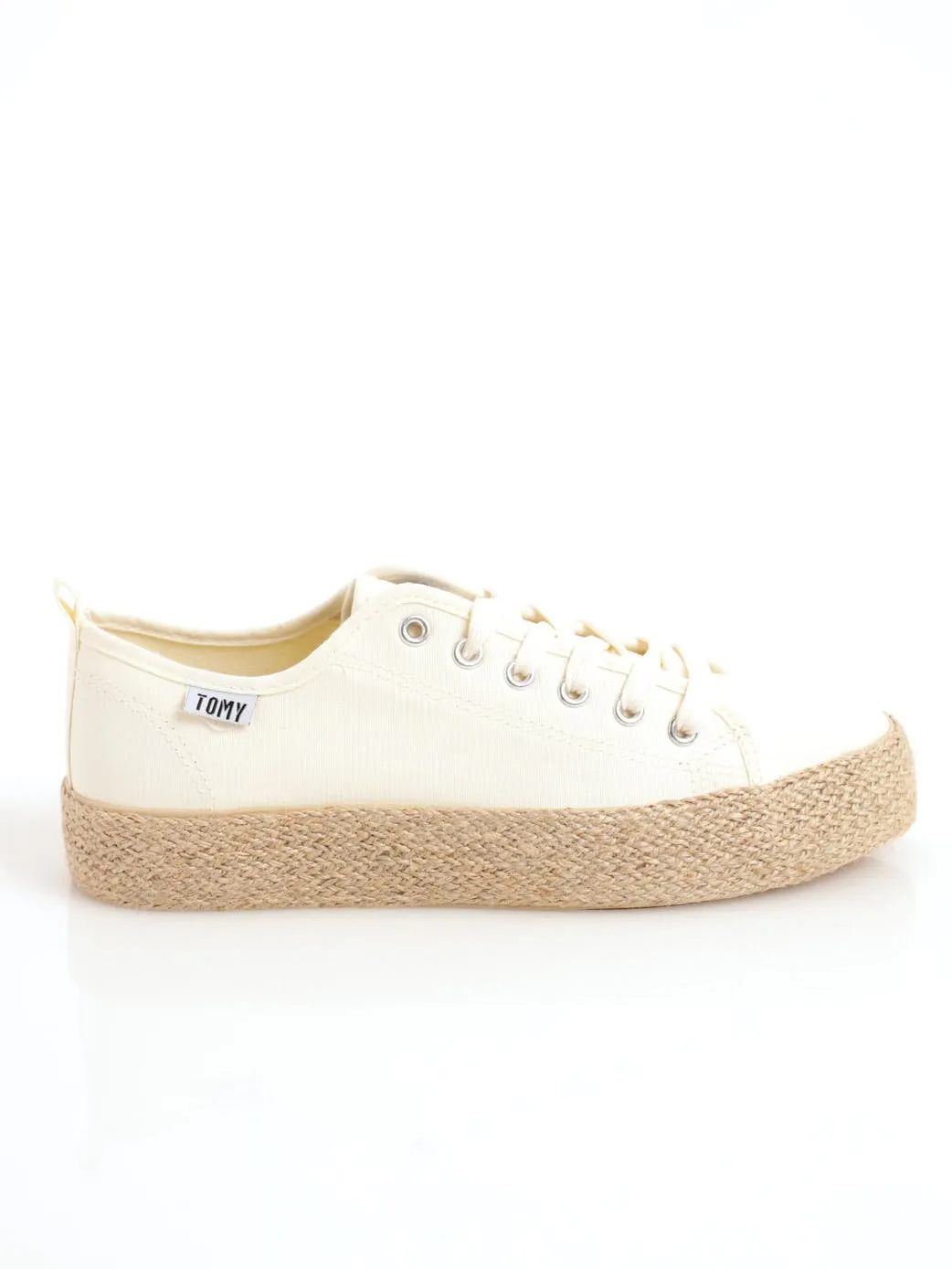 Ladies Espadrille Platform Lace-Up Sneaker - Beige