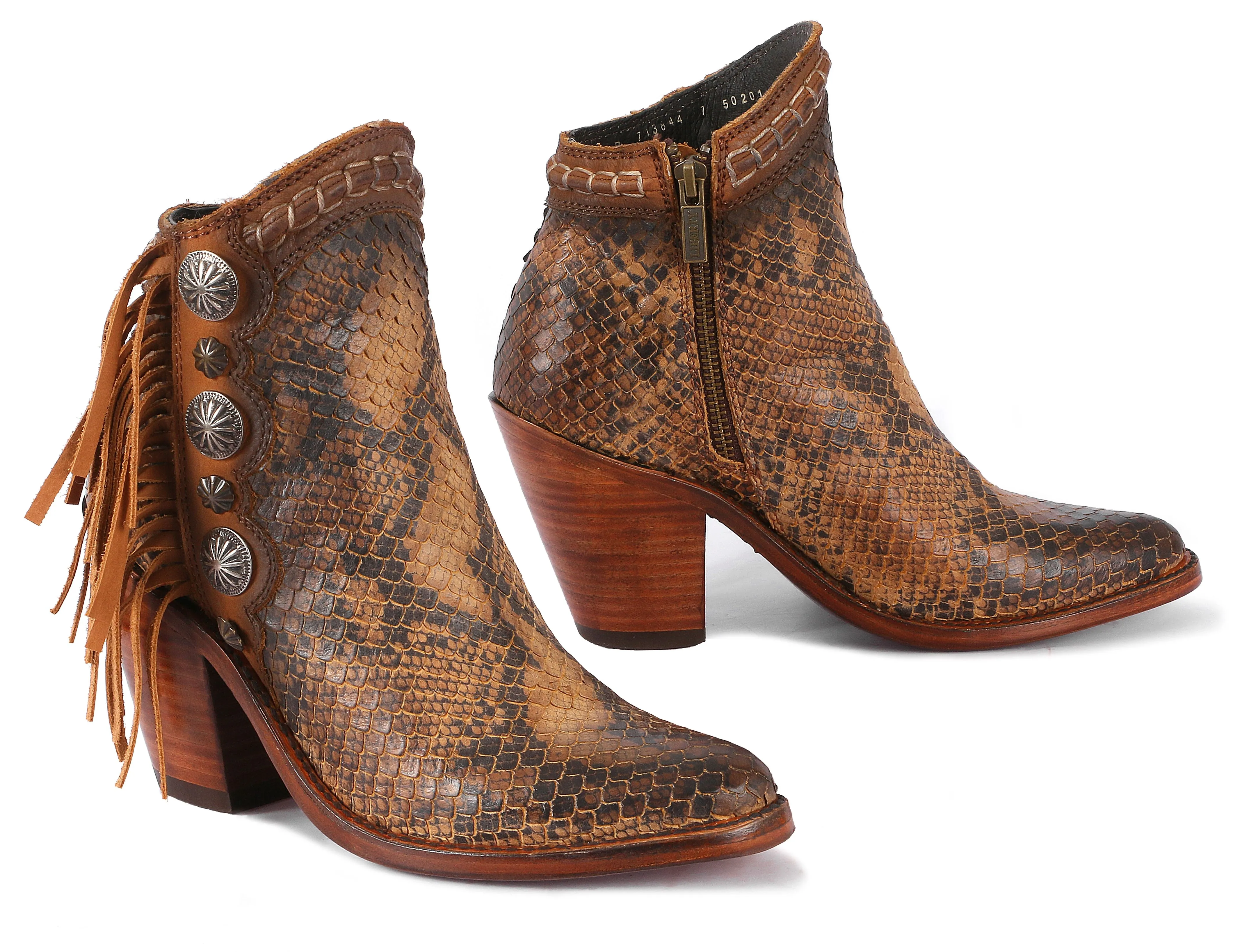 Liberty Black Fringe Bootie in Pithon Fileteado Miel