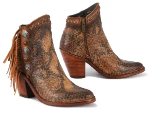 Liberty Black Fringe Bootie in Pithon Fileteado Miel
