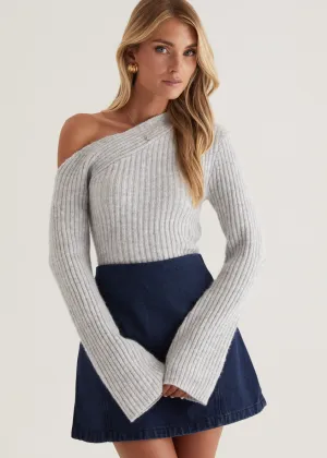 Lily One Shoulder Knit Top - Grey