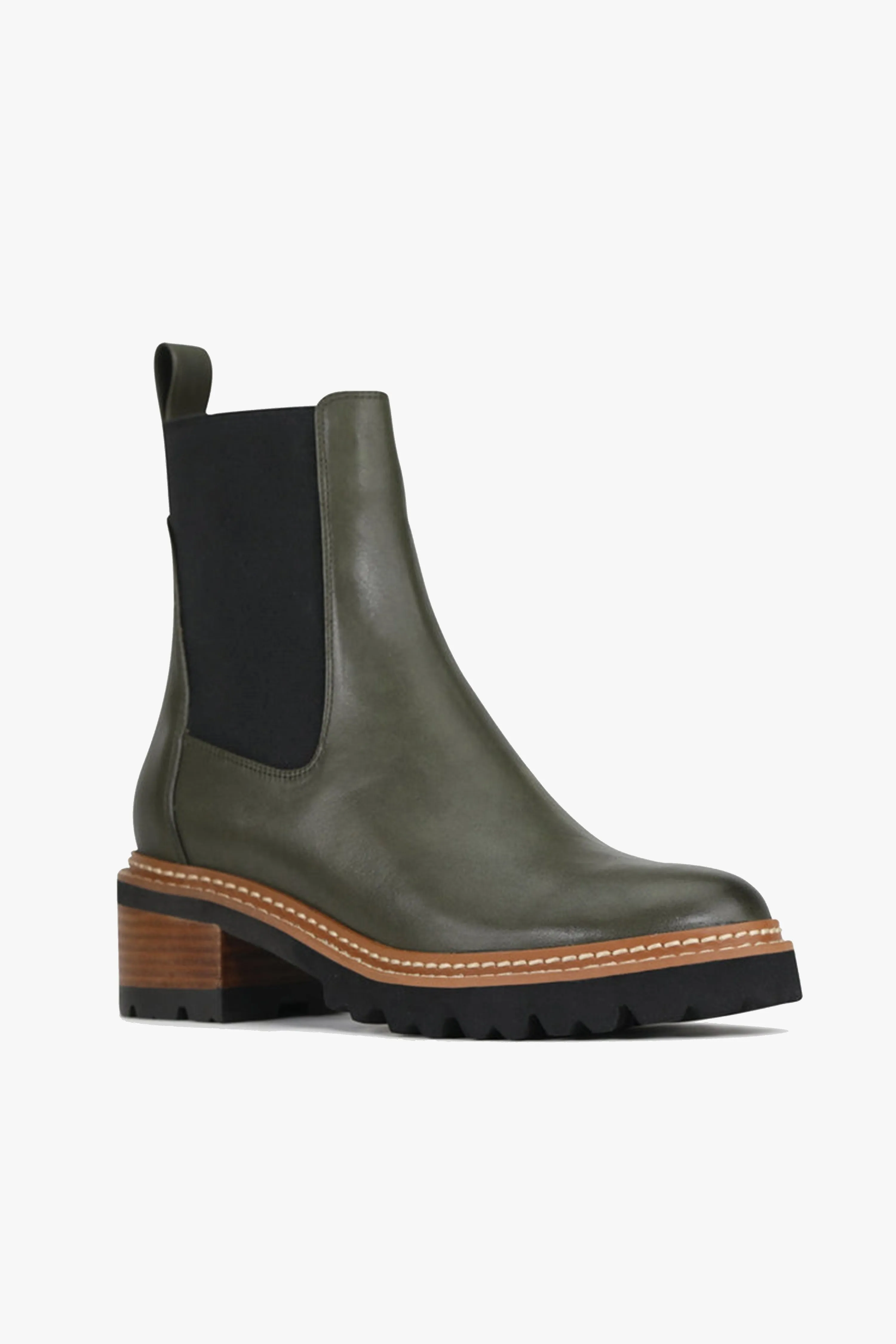 Linear Olive Chelsea Elastic Ankle Boot