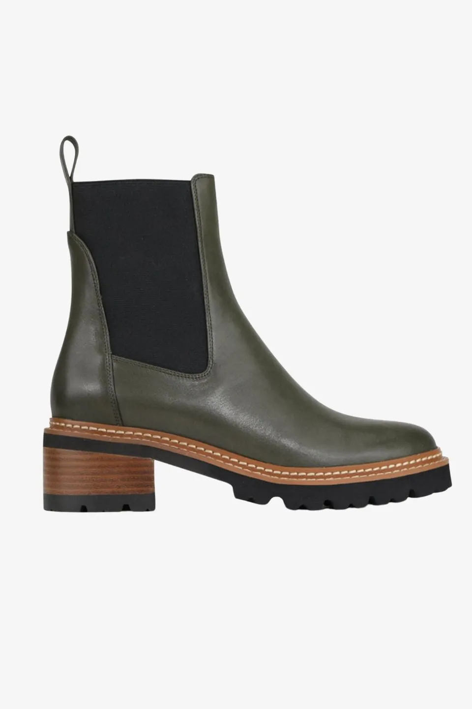 Linear Olive Chelsea Elastic Ankle Boot