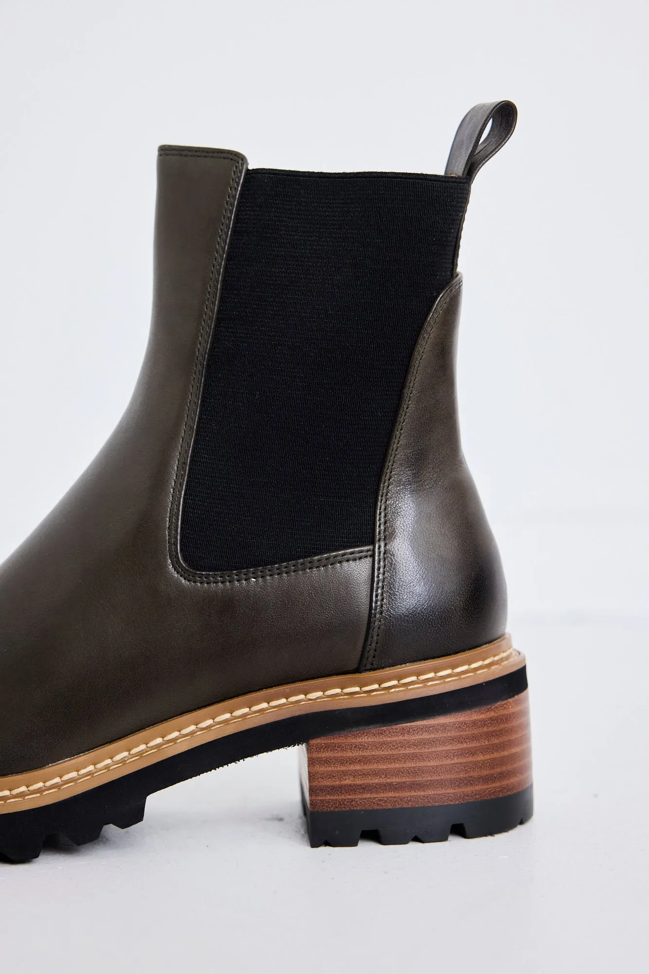 Linear Olive Chelsea Elastic Ankle Boot