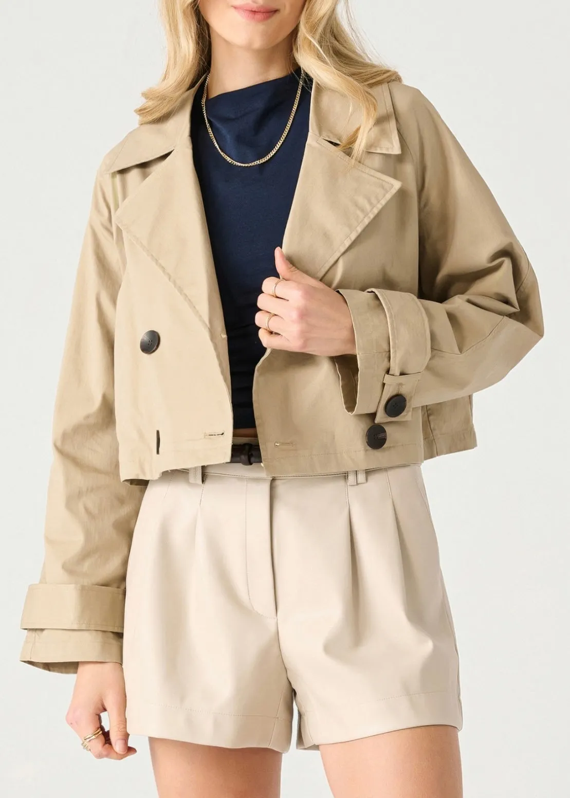 Long Sleeve Cropped Trench Coat