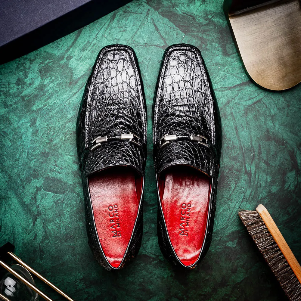 Marco Di Milano Fabro in Black Caiman Bit Loafers