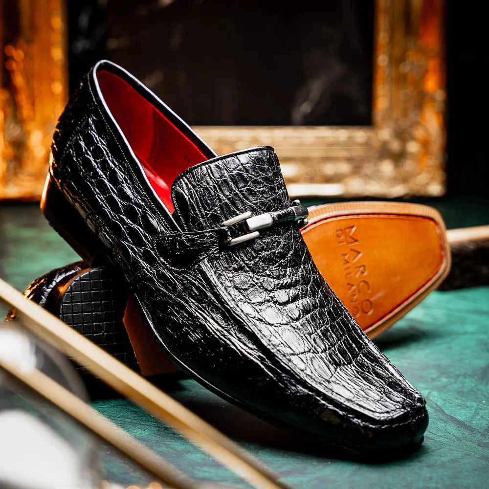 Marco Di Milano Fabro in Black Caiman Bit Loafers