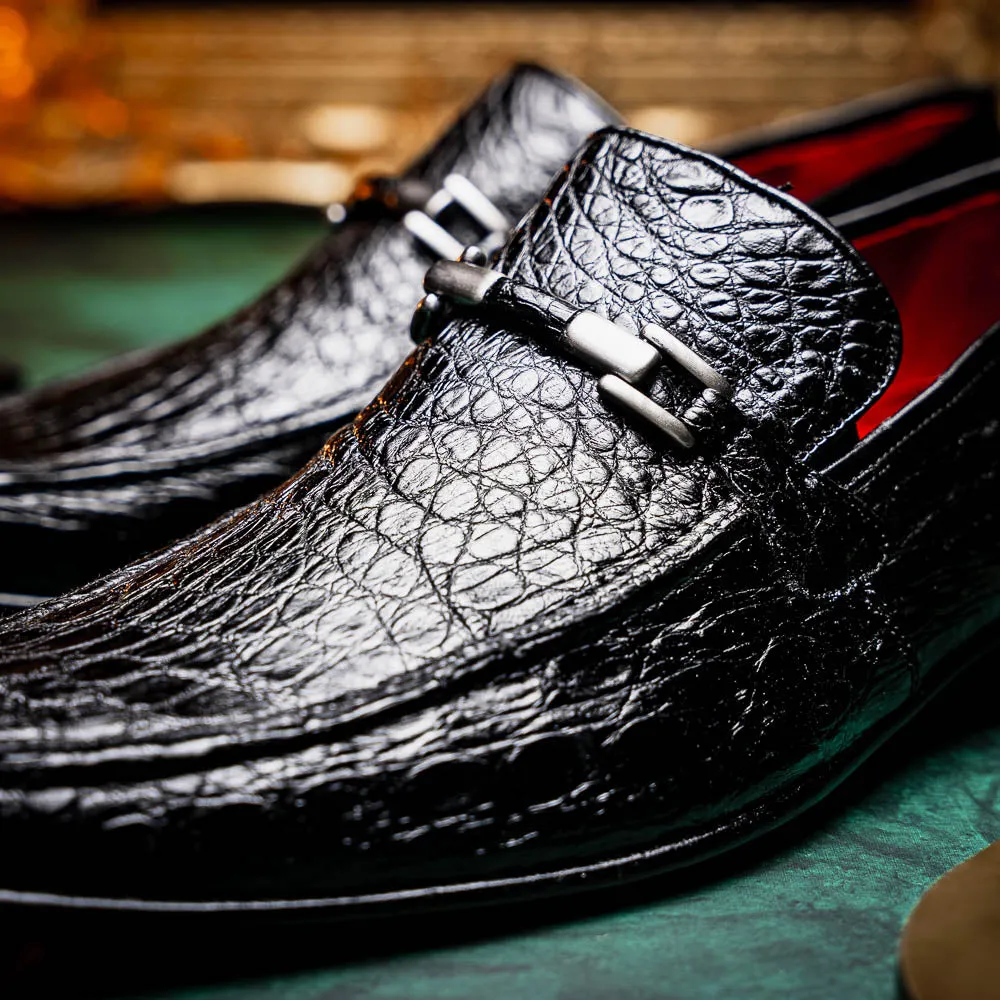Marco Di Milano Fabro in Black Caiman Bit Loafers