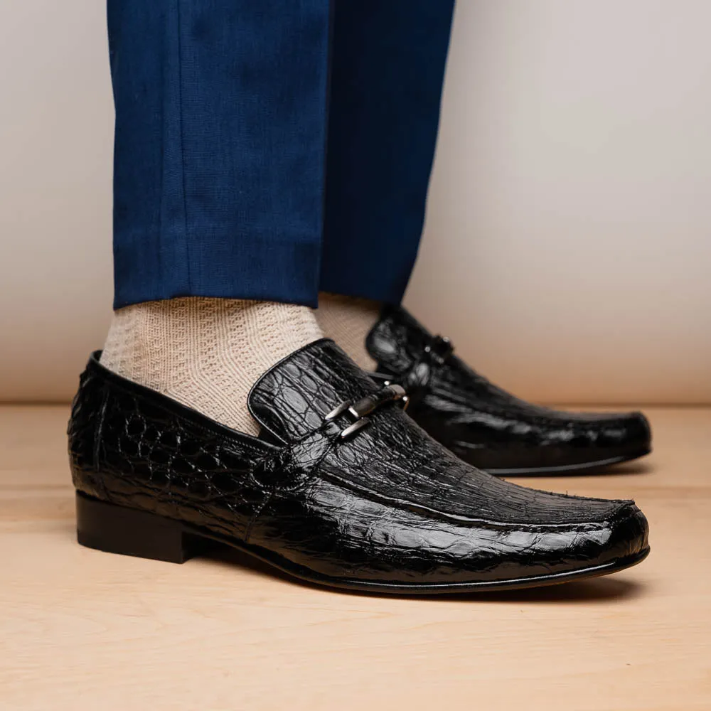 Marco Di Milano Fabro in Black Caiman Bit Loafers
