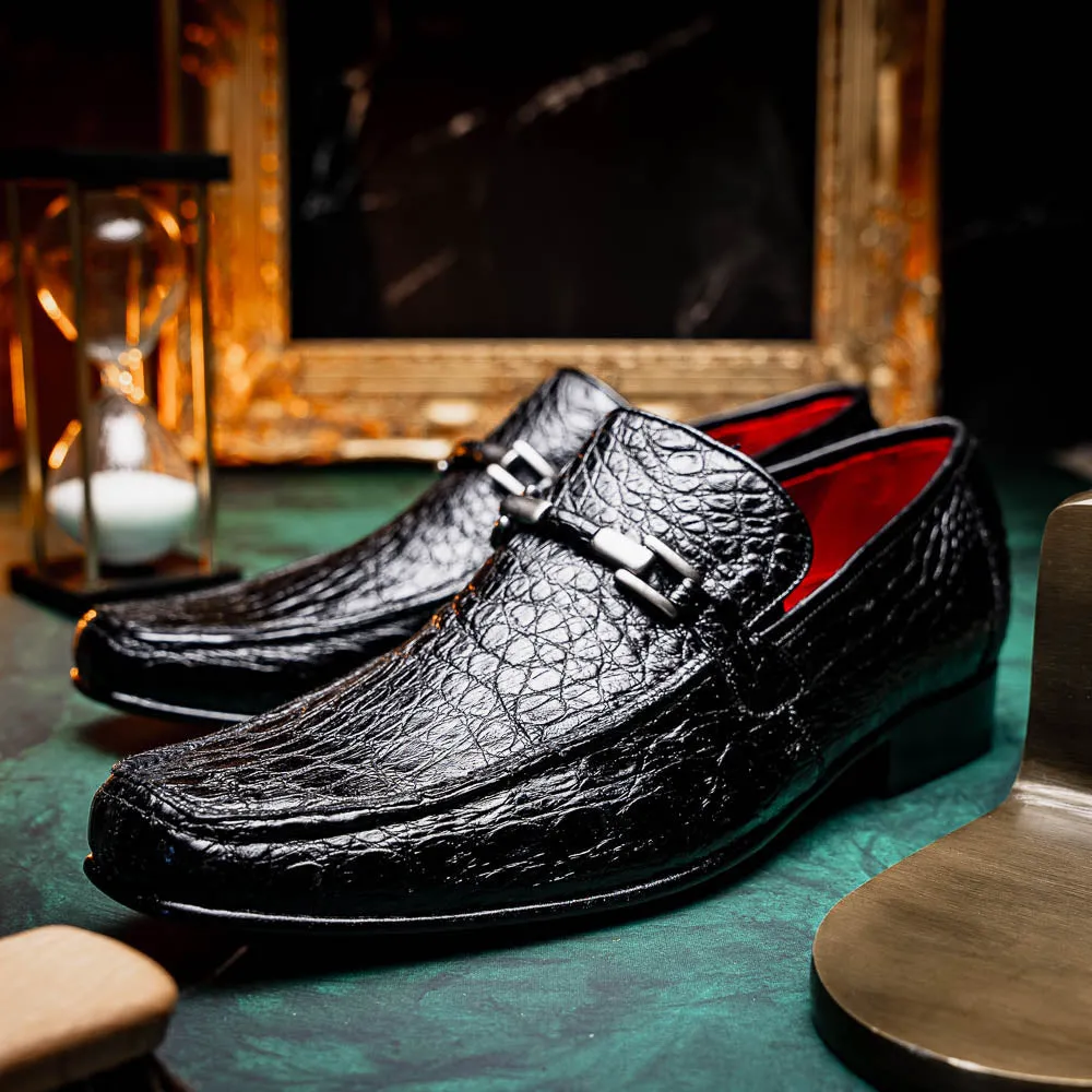 Marco Di Milano Fabro in Black Caiman Bit Loafers