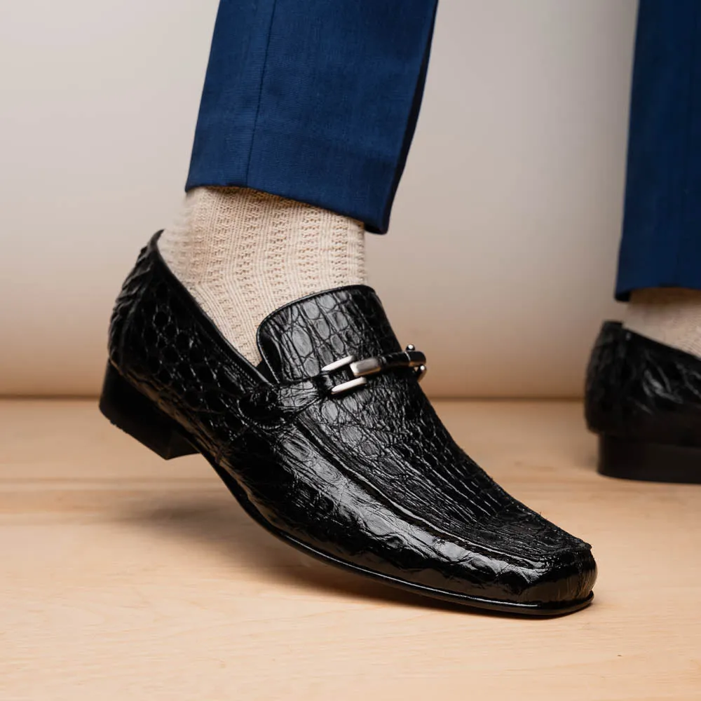Marco Di Milano Fabro in Black Caiman Bit Loafers