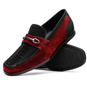 Marco Di Milano Hugo in Black / Red Sueded Ostrich Leg Bit Loafers