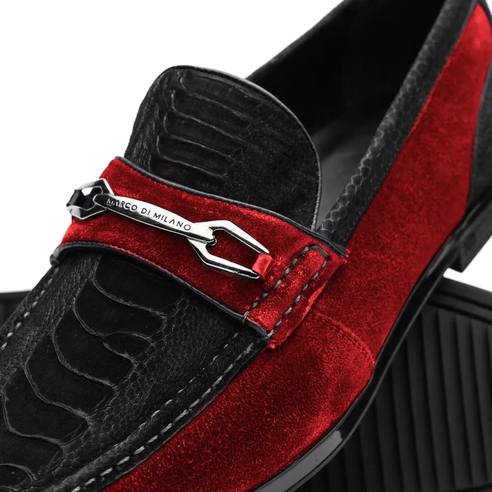 Marco Di Milano Hugo in Black / Red Sueded Ostrich Leg Bit Loafers
