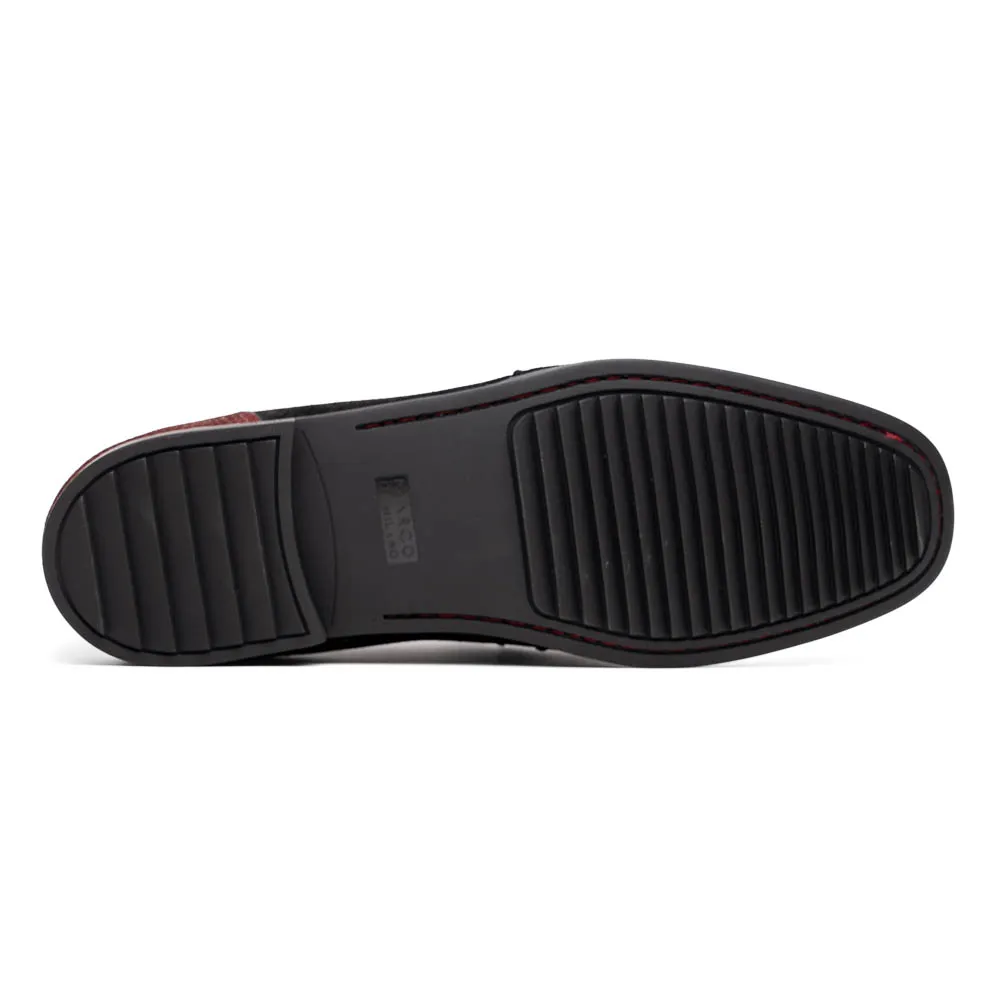 Marco Di Milano Hugo in Black / Red Sueded Ostrich Leg Bit Loafers