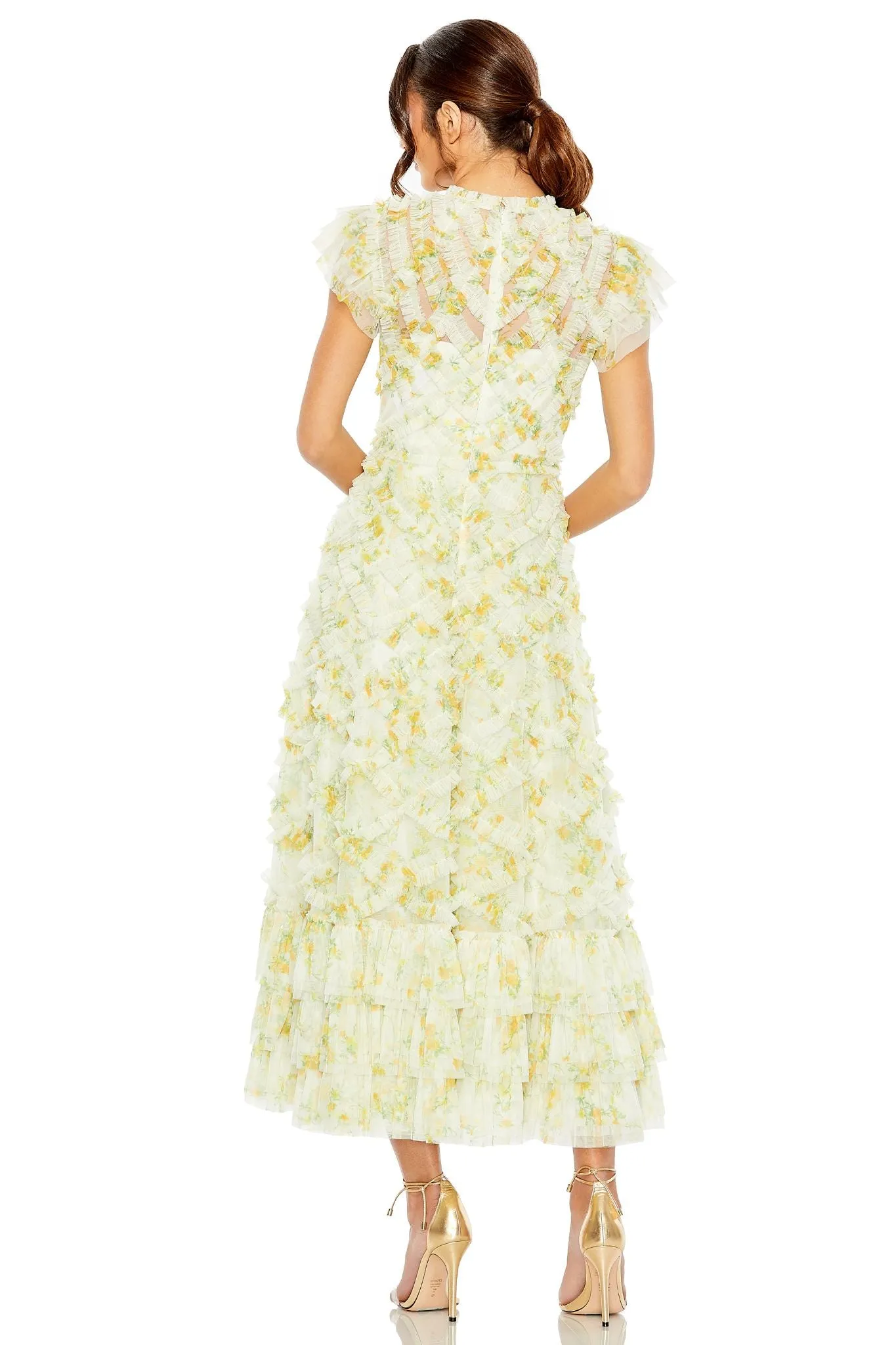 Marigold Ruffle Midi Dress by Mac Duggal - RENTAL