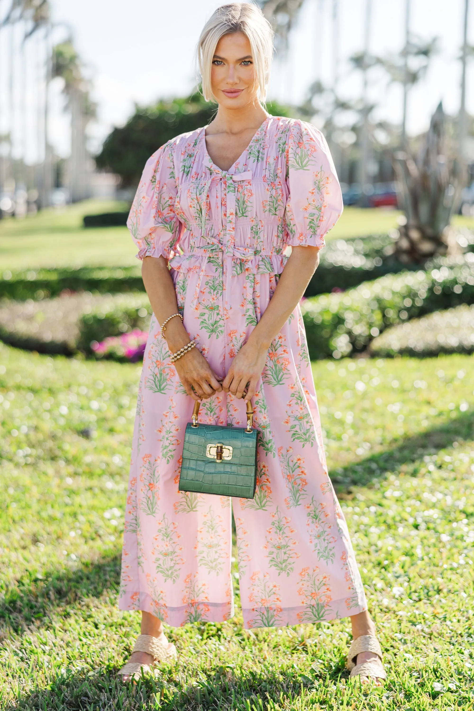 Meadow Stroll Cotton Candy Pink Floral Jumpsuit