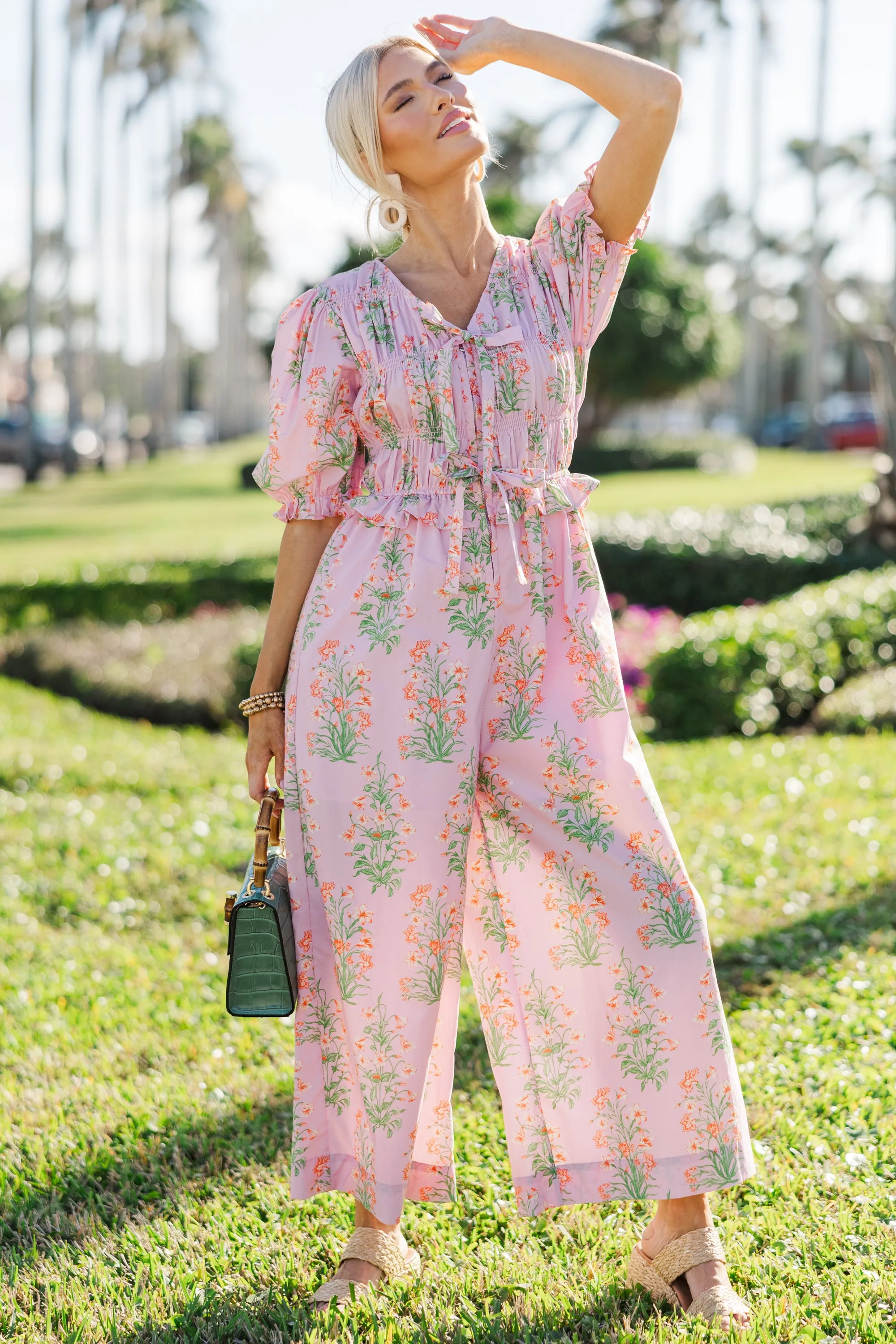 Meadow Stroll Cotton Candy Pink Floral Jumpsuit