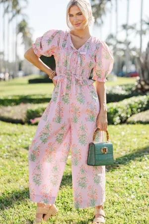 Meadow Stroll Cotton Candy Pink Floral Jumpsuit