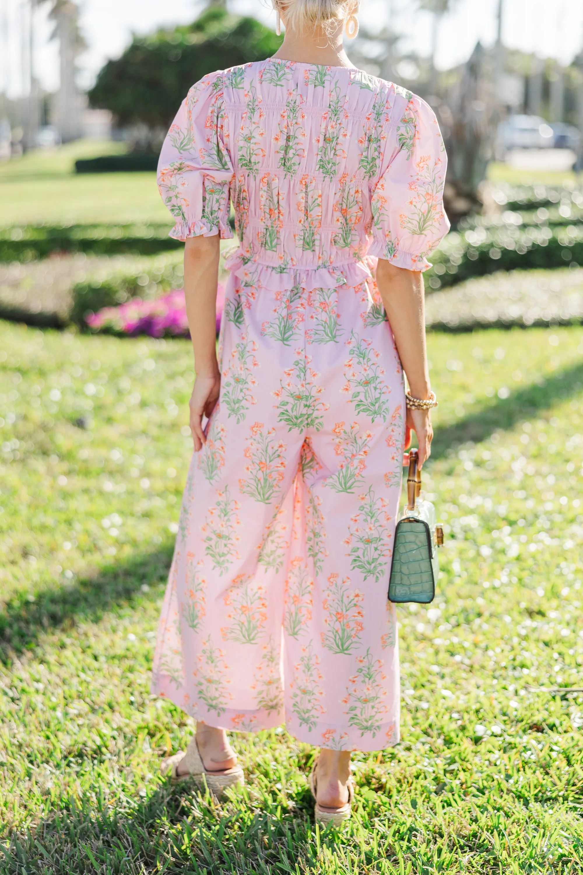 Meadow Stroll Cotton Candy Pink Floral Jumpsuit