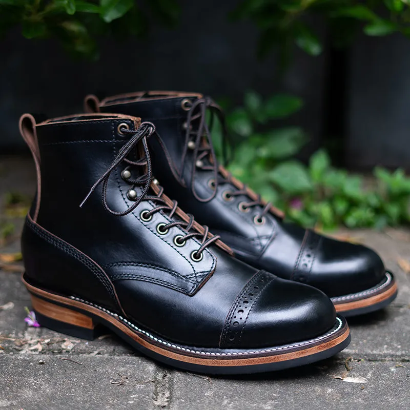 Men's Combat Boots, Black Cowhide