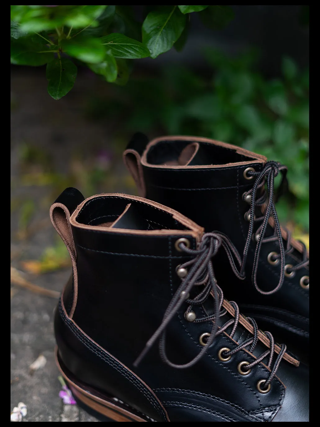 Men's Combat Boots, Black Cowhide