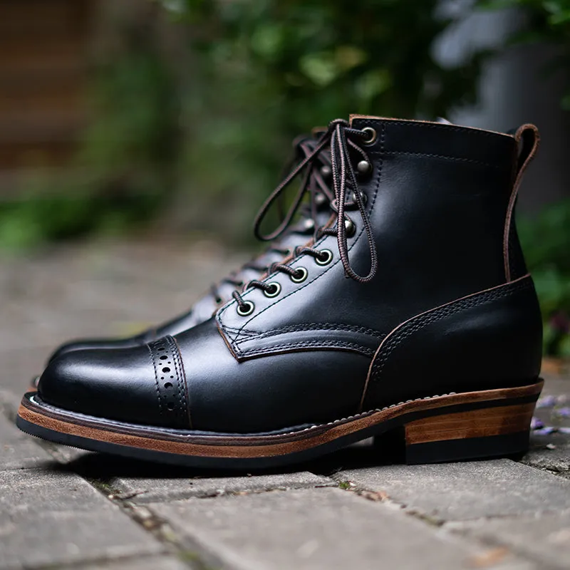 Men's Combat Boots, Black Cowhide