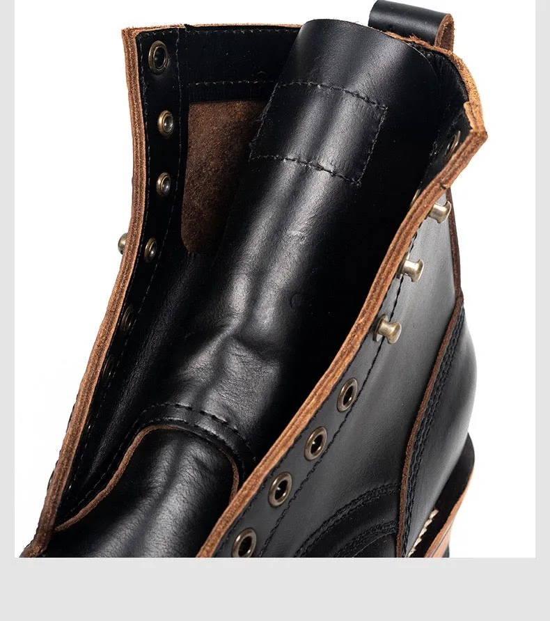 Men's Combat Boots, Black Cowhide